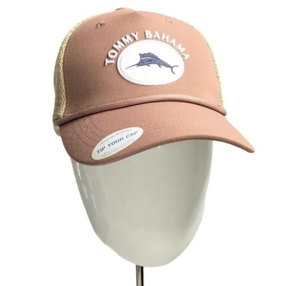 Tommy Bahama Marlin Logo Trucker Hat Snapback Clay Tan Mesh Cap New